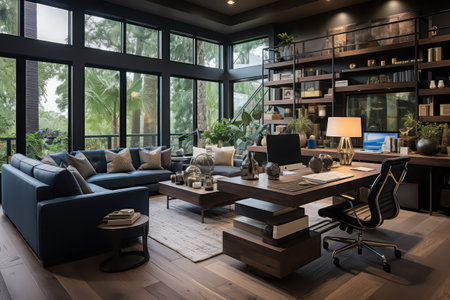 interior of modern living room with furniture, sofa and coffee tableの素材