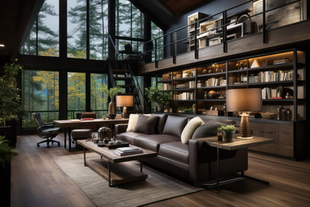 Interior of modern living room. 3D rendering design concept.の素材