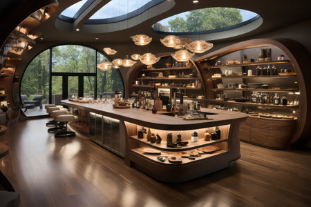 Interior of a modern coffee shop. 3d rendering, 3d illustration.の素材