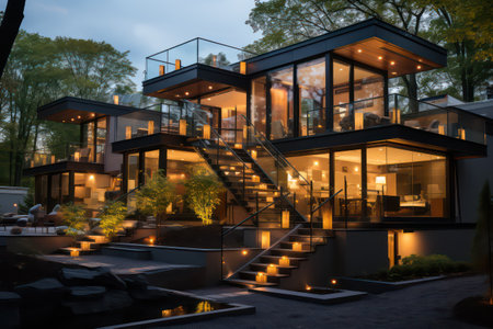 Luxury modern house in the evening with a beautiful view.の素材