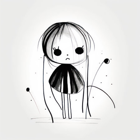 Cute little girl with dandelions. hand drawn vector illustration.の素材