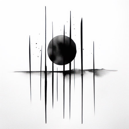 abstract black and white background with a pattern of circles and linesの素材