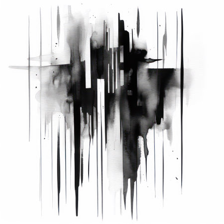Abstract black watercolor on white background. Texture of strokes of colored paint. Modern art.の素材