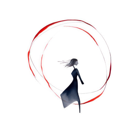 3d illustration of a woman in a black dress and red ribbonの素材