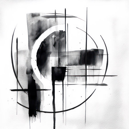 Abstract black and white watercolor hand painted background with brush strokes.の素材