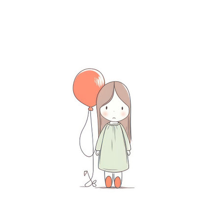 Cute little girl with balloons. Vector illustration in cartoon style.の素材