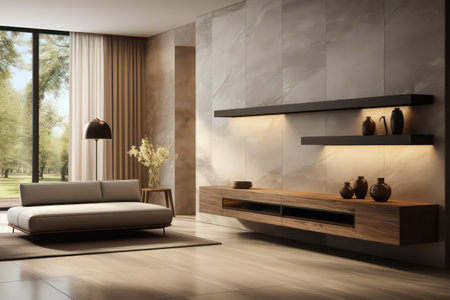 Modern living room interior design. 3D rendering mock up.の素材