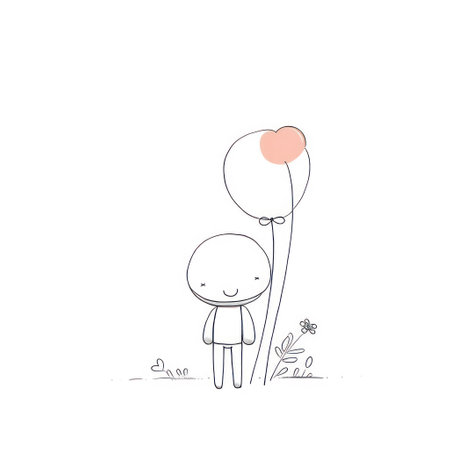 Cute little boy with balloon. Hand drawn cartoon vector illustration.の素材