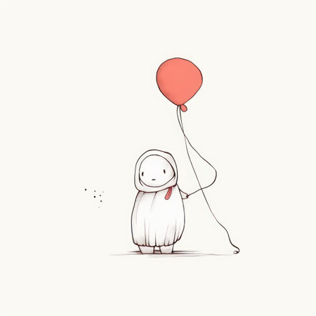 Cute little white snowman with red balloon. vector illustration.の素材
