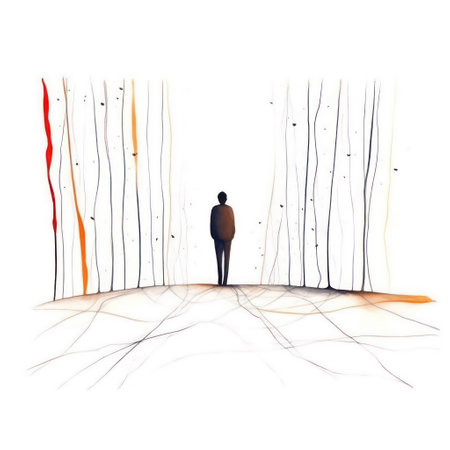 Conceptual 3D human man or businessman with abstract lines on white backgroundの素材
