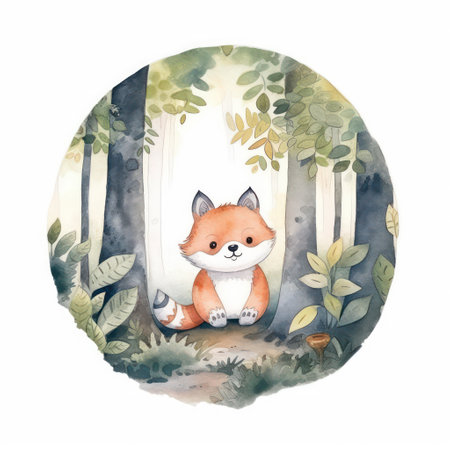 Cute watercolor fox in the forest. hand drawn illustration.の素材