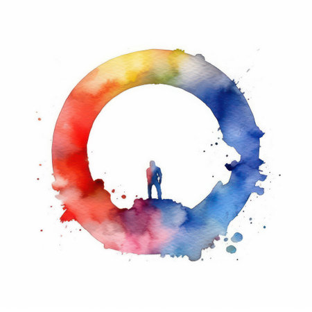 Man silhouette in a circle of watercolor stains. vector illustration.の素材