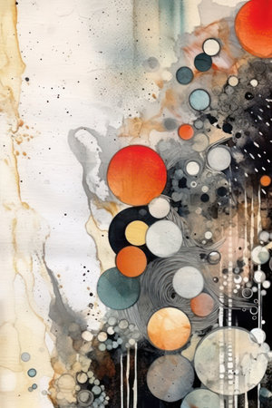Abstract watercolor background with circles and stains. hand painted illustration.の素材