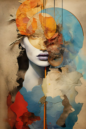 Double exposure portrait of beautiful fashion woman with creative make up and hair styleの素材