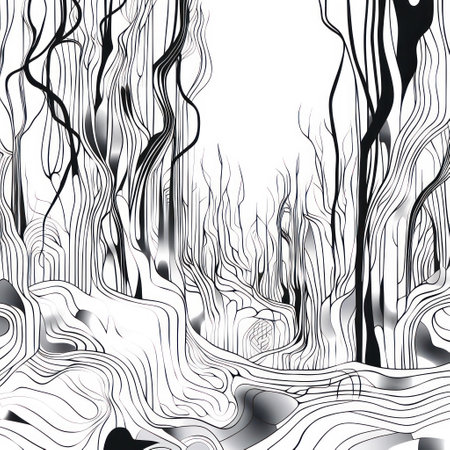 Abstract background with trees in black and white colors. Vector illustration.の素材