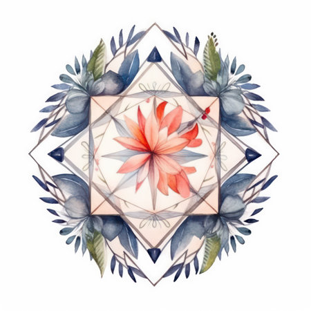 Watercolor floral mandala isolated on white background. Hand painted illustration.の素材