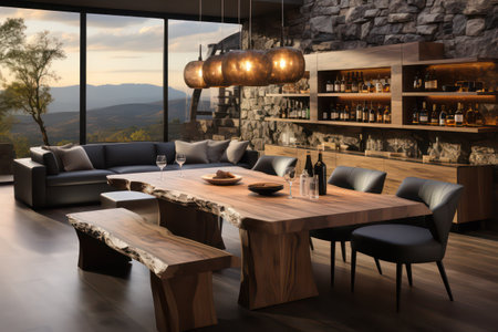 Luxury interior of a modern restaurant. 3d rendering.の素材