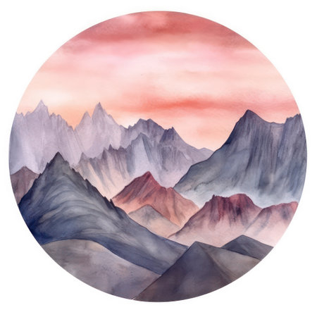 Watercolor mountain landscape. Hand-drawn illustration on white background.の素材