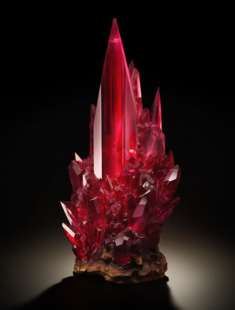Red crystal on a black background, close-up, selective focusの素材