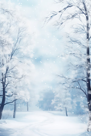 Winter landscape with trees covered with snow and falling snowflakes.の素材