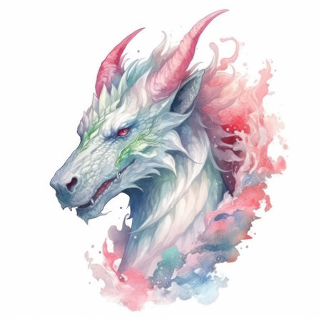 Watercolor illustration of a fantasy dragon. Isolated on white background.の素材
