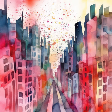 Abstract watercolor cityscape. Digital art painting. Vector illustration.の素材