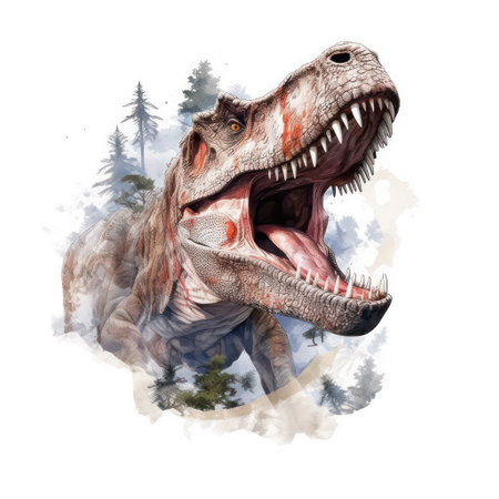 Dinosaur T-rex. Digital watercolor painting on white backgroundの素材