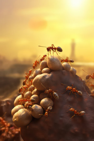 Ants build a house on the rocks. 3d illustration.の素材