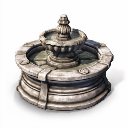 3d rendering of an ancient fountain on a white background with shadowの素材