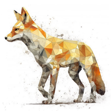 Low poly fox illustration. Polygonal style. Abstract background.の素材