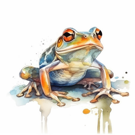 watercolor image of a frog on a white background, hand-drawn illustrationの素材