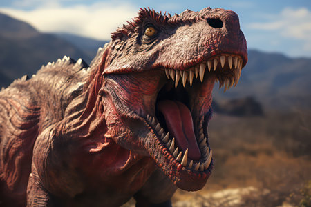 Tyrannosaurus rex with open mouth, close-upの素材