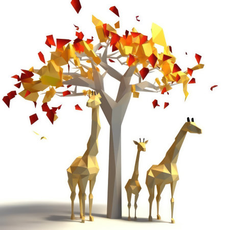 3d low poly giraffe tree on white background, vector illustrationの素材