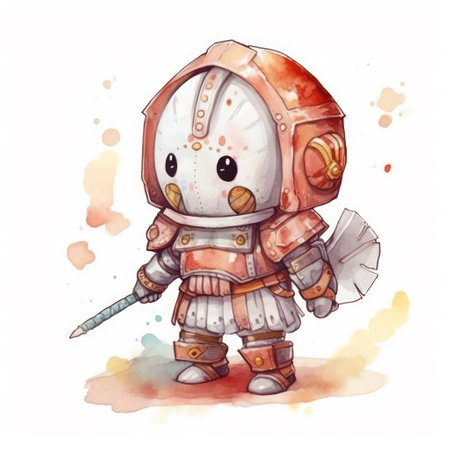 Cute cartoon astronaut with a spear. Hand drawn watercolor illustrationの素材