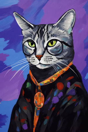 Cat portrait on a colored background. Digital painting. Vector illustration.の素材