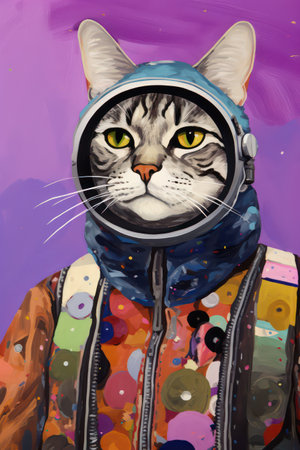 Portrait of a cat astronaut in a spacesuit. Vector illustration.の素材