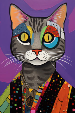 Fashion illustration of a cat with colorful eyes. Vector illustration.の素材
