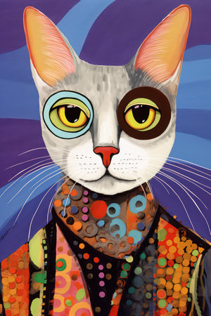 Fashion portrait of a cat in a colorful background. Vector illustration.の素材