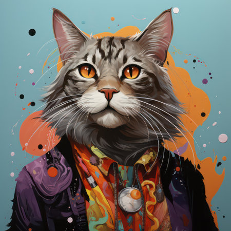 Fashion portrait of a cat with a stethoscope. Vector illustration.の素材