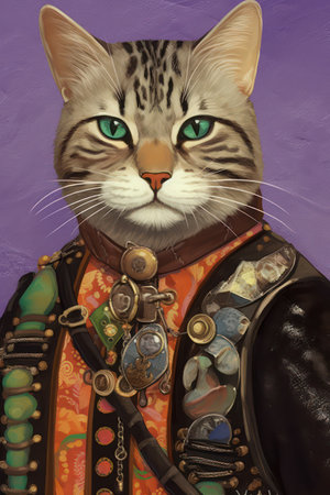 Portrait of a cat in a suit of a medieval knight.の素材