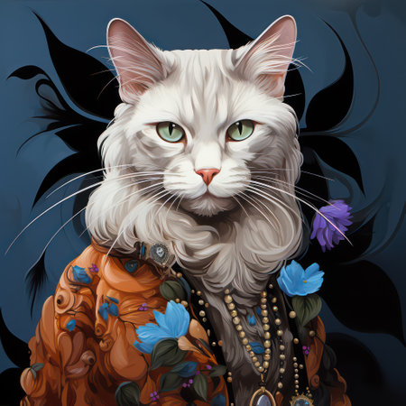 Fashion portrait of a beautiful cat in boho style. Vector illustration.の素材