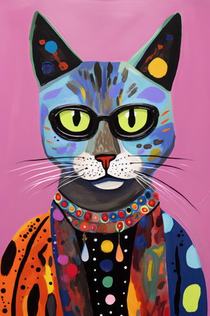Colorful portrait of a beautiful cat in the style of pop artの素材