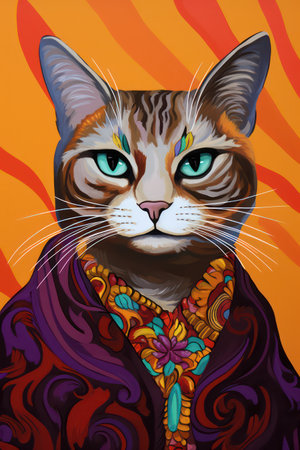 Portrait of a cat with a colorful pattern. Vector illustration.の素材