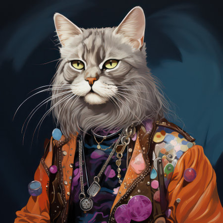 Fashion portrait of a cat in boho style. Vector illustration.の素材