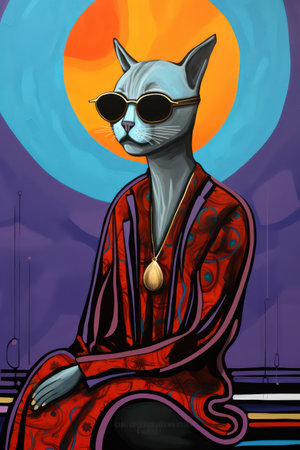 Hipster cat in sunglasses on a background of the moon.の素材