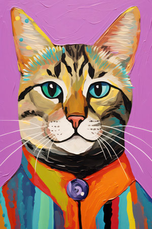 Illustration of a cat with a colorful pattern on the face.の素材