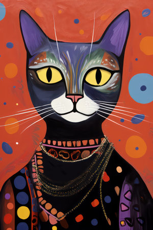 Illustration of a black cat with a multicolor background.の素材