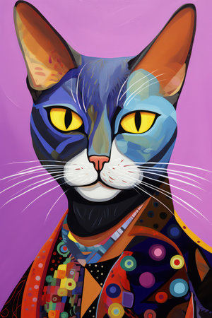 Portrait of a beautiful cat with bright eyes. Vector illustration.の素材