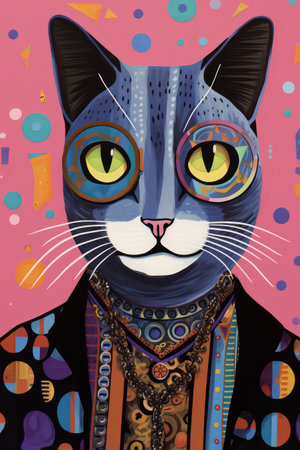 Portrait of a cat with a colorful background. Vector illustration.の素材