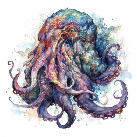 Watercolor octopus. Hand drawn illustration isolated on white background.の素材
